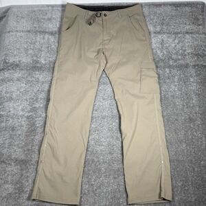 Prana Zion Pants Men's XL Beige Belted Snap Roll Hem Straight Leg Hiking Camping